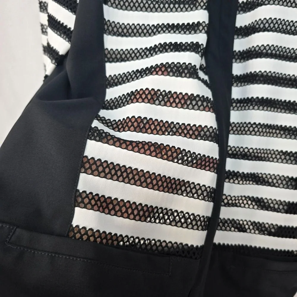 Weekends by Chico's Blazer Jacket Women Medium Full Zip‎ Black Striped Nautical